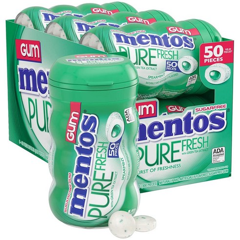 Mentos Pure Fresh Chewing Gum 멘토스 퓨어 프레쉬 스피어민트 츄잉 검 50개입 6팩, 6개
