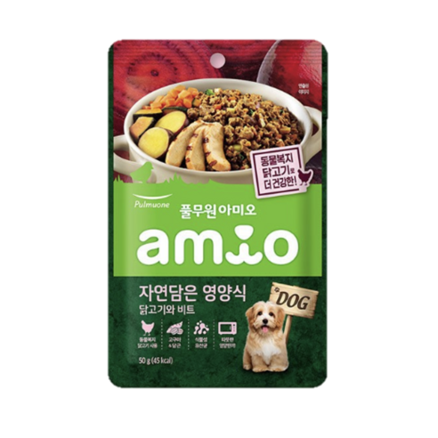 풀무원아미오 전연령 강아지 자연담은 영양식 습식사료, 닭, 50g, 8개