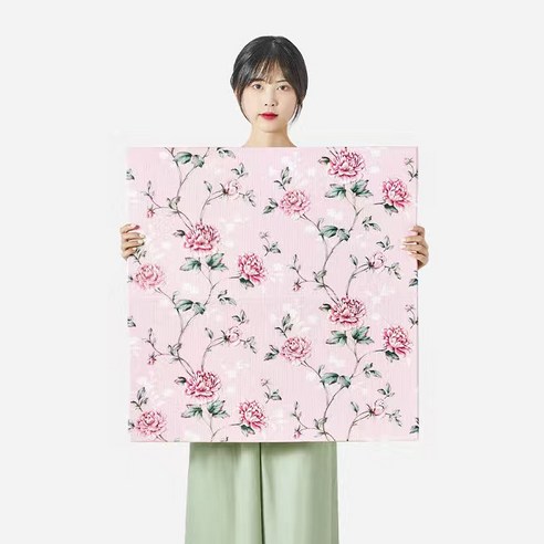셔니엘 풀없이 붙이는 스티커 입체벽지 셀프 인테리어 도배지 꽃 포인트 시트지, 5매, 모란핑크