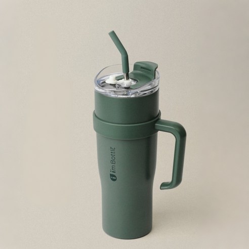 대용량 손잡이 스텐 1리터 빨대 텀블러 1.2L, 탄, 1개, 1200ml