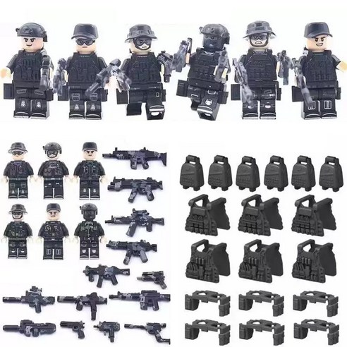 레고 호환블록 K119D SWAT 특공대 6종 캐릭터 미니 피규어 경찰 각종 무기 블럭 조립완구