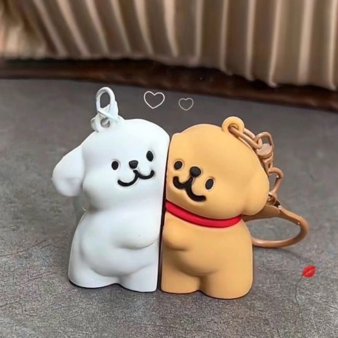 Fanood 커플 키링 자석 강아지 열쇠고리 슈트, 2세트