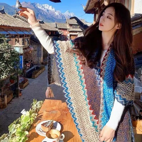 몽골 망토 판초 어깨 숄더 쇼올 숄 머플러 비치 양모