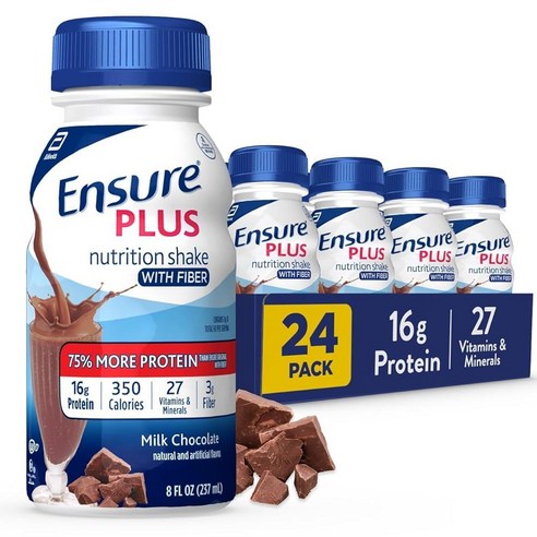 192925 Ensure Plus 영양소 셰이크 섬유질 고품질 단백질16g 식사 대용 밀크 초콜릿 237mL8 액량 온스 24개입