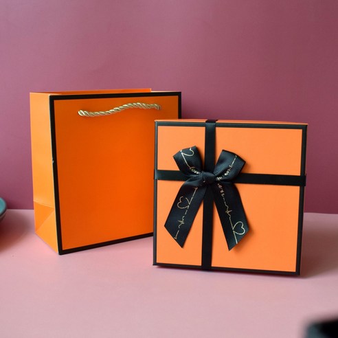 ZZJJC 선물세트 빈칸 직사각형 선물세트 남사친 화장품데이 선물세트 라지 사이즈, 오렌지(종이+카드+토트백), 1호:13*9*6cm