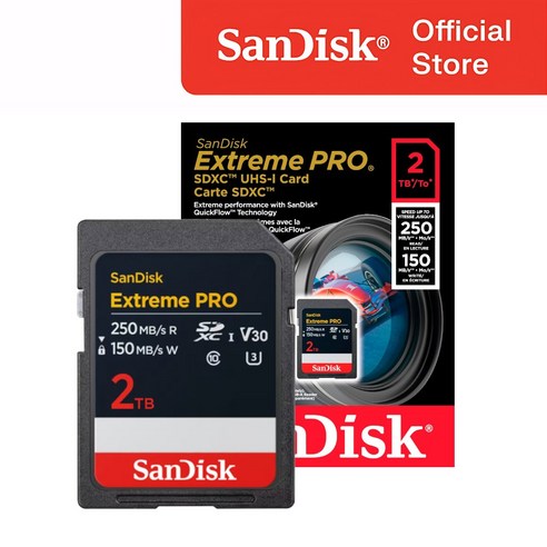 샌디스크 정품 SD 메모리카드 Extreme Pro 익스트림 프로 SDXC 평생보증 Lifetime, 1개, 2TB