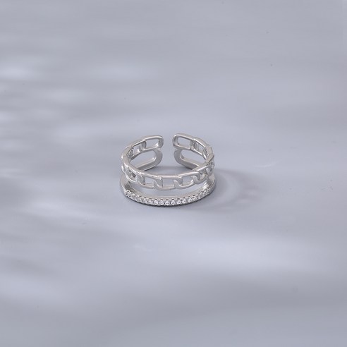 S925 스털링 실버 더블 레이어 체인 링 라이트 럭셔리 틈새 디자인 다이아몬드 오픈 먹는 반지 차가운 바람 반지