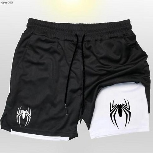 2IN1운동복 남성용 2099 스파이더 운동복 더블 데크 러닝 반바지 2 in 1 비치 하의 여름 체육관 피트니스 트레이닝