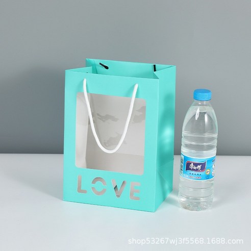 R312 윈도우투명 쇼핑백 10개 마카롱 선물 포장 크리스마스 성탄절 기념일, 그린, LOVE