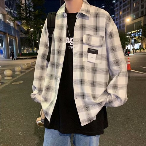 멋쟁이 셔츠 남자 건달 캐주얼 체크 셔츠오버핏 셔츠
