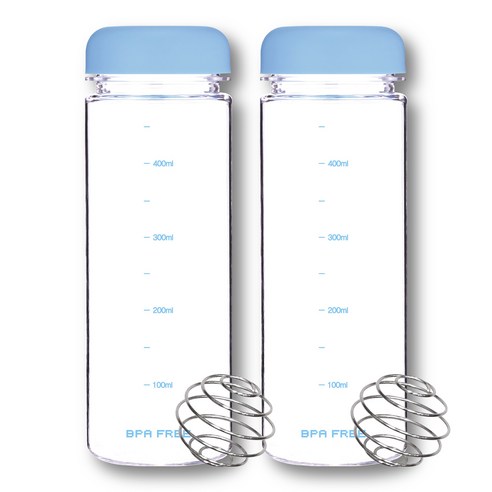 위드 쉐이커보틀 눈금물병 트라이탄 2P, 2개, 500ml, 블루