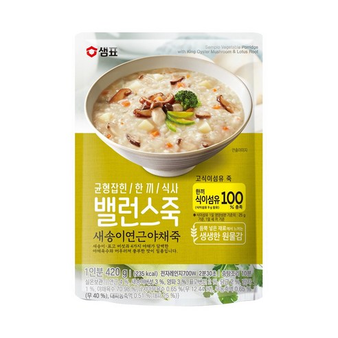 샘표 밸런스죽 새송이 연근 야채죽, 420g, 3개