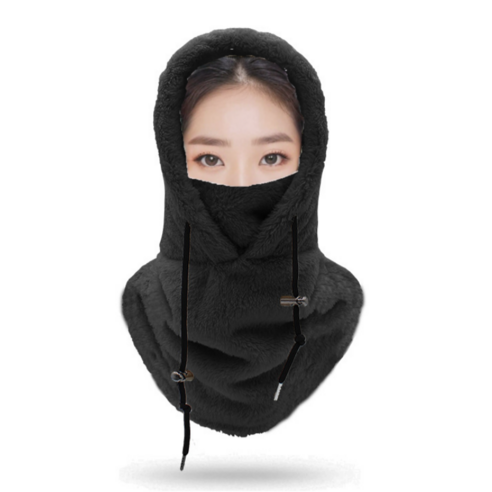 레벨업 플리스 후드 넥워머 바라클라바 겨울 털 모자, 블랙, 1개