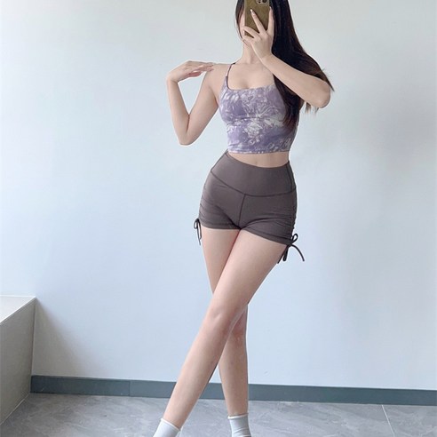 뮤즈마인 - 시스 셔링 숏팬츠 블랙 폴웨어 폴댄스복 폴쇼츠 폴팬츠 폴바지 폴키니 초보 입문용 운동복 하의 바프 바디프로필 의상 헬스 돌핀팬츠, S, 브라운