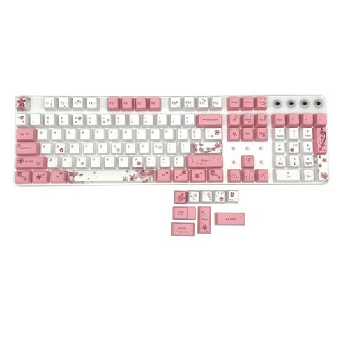Xzante 하이 핑크 체리 파우더 PBT 승화 기계식 키보드 범용 키 캡 수 104 + 9, 화이트&핑크