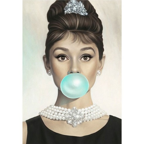 보석십자수 캔버스형 DIY키트 30 x 40 cm, NO 074 인물 풍선부는 오드리