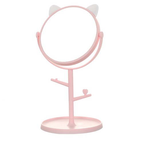 달루나 귀여운 고양이 탁상거울 악세사리수납, 핑크색