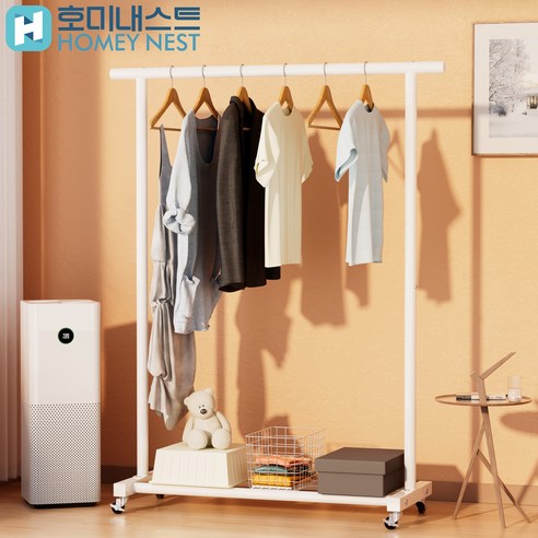 HOMEY NEST 스탠드옷걸이 이동식 조립식 철제식 행거 YJ-003, 화이트