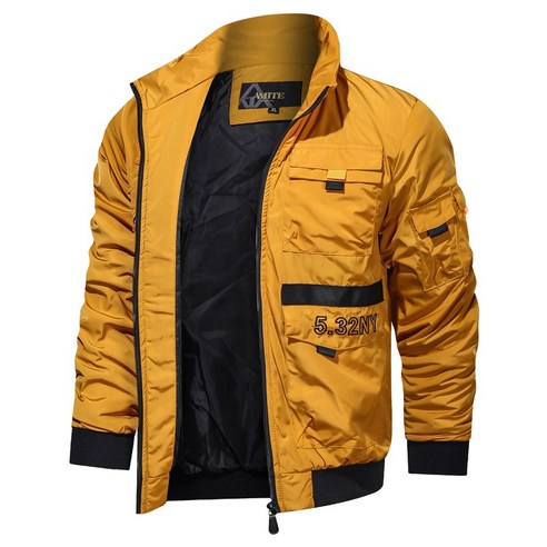 [RichMagic] 2022 캐주얼 남성 폭격기 재킷 스탠드 칼라 패션 봄 가을 남성 재킷 멀티 포켓 파일럿 코트 솔리드 밀리터리 자켓