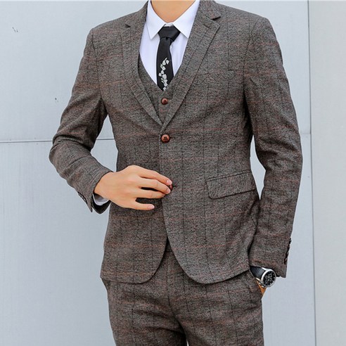 한판 남자 싱글 양복 회색 커피 체크 슬림 일상 양복 재킷 blazer