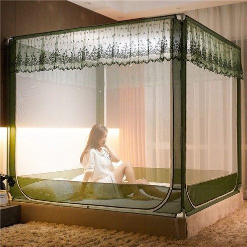DFMEI.모기장.Mosquito net침대 모기장 지퍼 제거 여름 모기장 완전 폐쇄 1.8x2.0x2.2m 쌀침대 2인용입니다., 침대 모기장-마노 그린, 1.2M(5045 피트) 침대 [높이 조절]