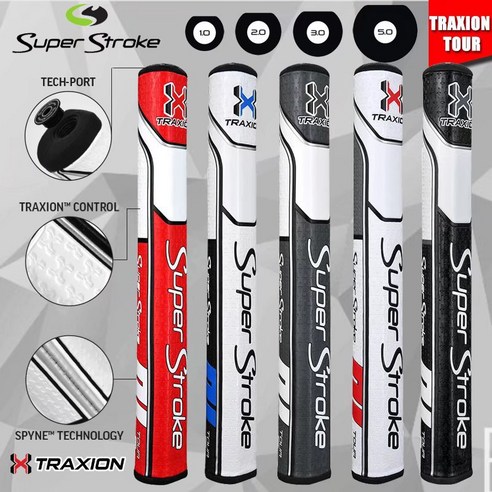 Traxion SuperStroke 투어 3.0/5.0 퍼터 그립, 그레이 3.0, 1개