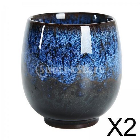 2Pcs 세라믹 찻잔 도자기 찻잔 쿵푸 컵 Drinkware 선물 160ml 깊은, 진한 파랑, 7.5x7.5cm
