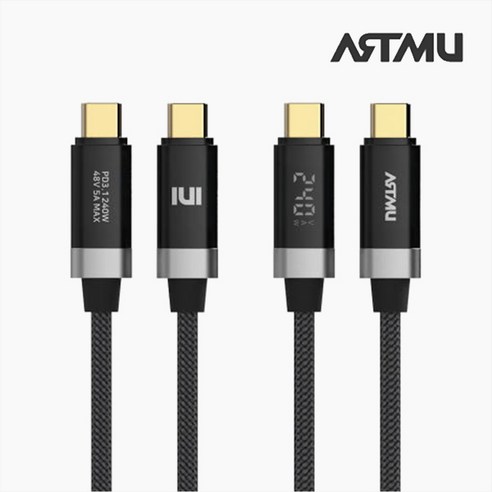 C타입 to C 100W 240W 5A PD LED 디스플레이 고속충전 케이블_ARTMU, 1개, 150cm, 그레이