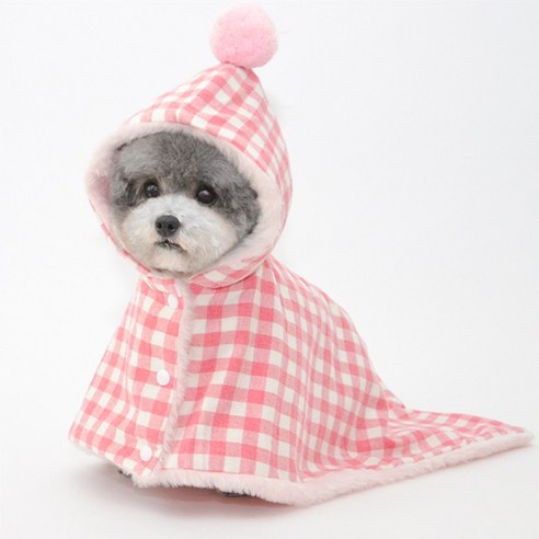 리치독스 강아지 고양이 숄 케이프 스카프 방석 겨울옷 망토 방울망토담요 S, 핑크