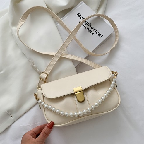 KORELAN 가방 2022 트렌디한 여성용 심플한 진주 스퀘어 가방 크로스백 숄더 가방 겨드랑이 가방 캐주얼 스타일리시한 가방