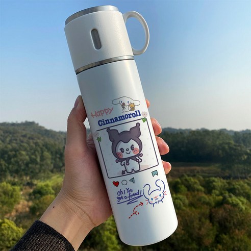 옥 개 보온병 만화 귀여운 패션 학생 간단한 일본식 대용량 물 컵 뚜껑 음료수, XA1149 만화, 350ml 뚜껑 수 컵