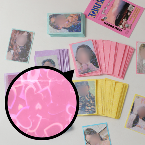 초이럽 하트 홀로그램 포카 슬리브 50매, 핑크 
카드/엽서/봉투