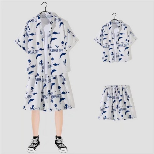 M-3XL 남성용 여름 느슨한 캐주얼 반팔 플라워 셔츠 하와이안 반바지 정장 TZ2120