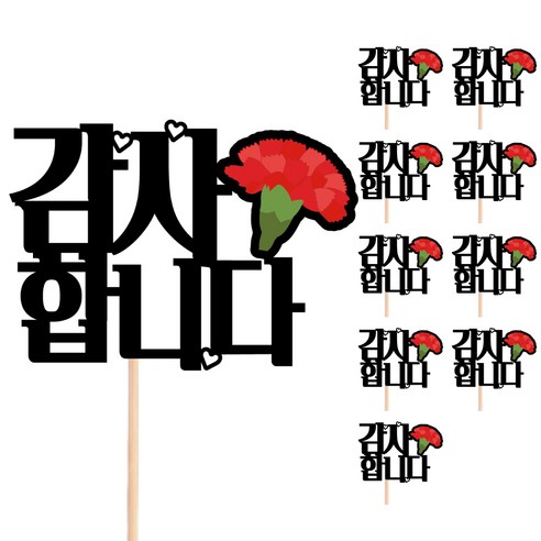 어버이날 카네이션 메세지픽 꽃다발 선물 장식 데코 케이크토퍼, 525-감사합니다(10개)