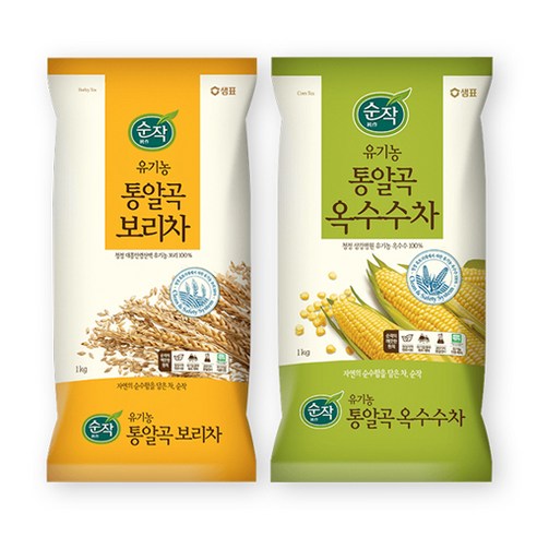 샘표 순작 유기농 통알곡 1kg+옥수수차 1kg 보리차, 1kg, 1세트, 1세트