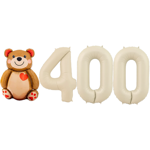 파파 파티 곰돌이 풍선 생일 파티 숫자 풍선 세트, 1세트, 곰돌이 400 크림
