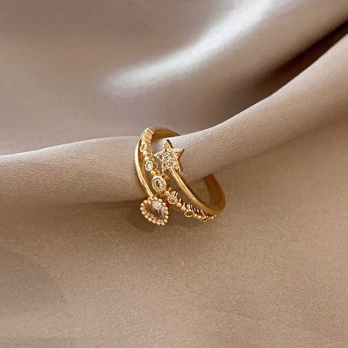 여성을위한 새로운 럭셔리 러브 별 반지 패션 오프닝 조절 황금 반지 커플 쥬얼리 선물 액세서리YJStore