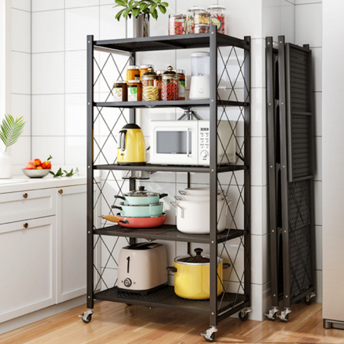 미란다 원터치 접이식 간편폴딩 철제선반 5단, 블랙