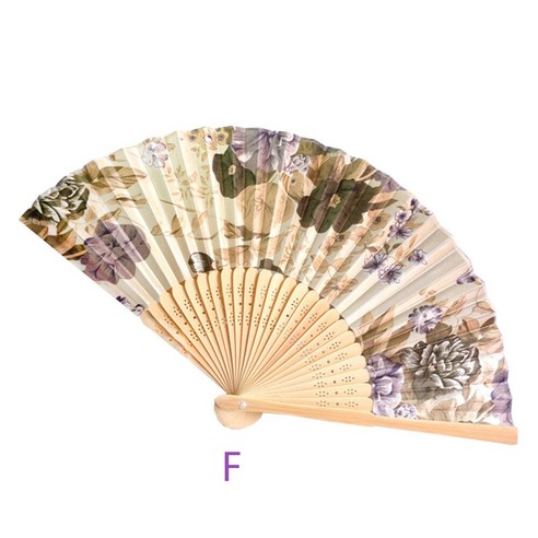 중국 전통 빈티지 대나무 접는 핸드 헬드 꽃 선풍기 중국 댄스 파티 포켓 선물 웨딩 핸드 선풍기 장식, 하나, F