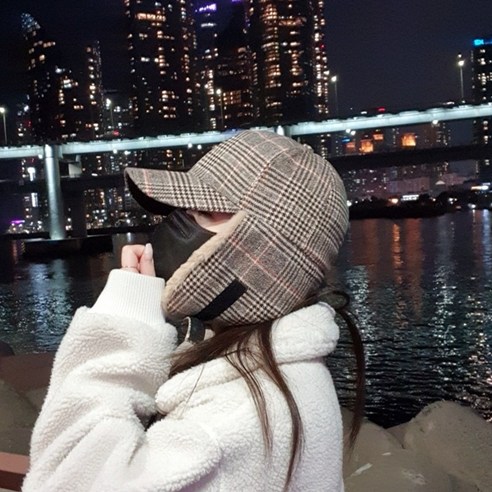 체크 군밤 겨울 캡 따뜻한 방한 캠핑 모자 벨크로 귀덮개 트래퍼햇