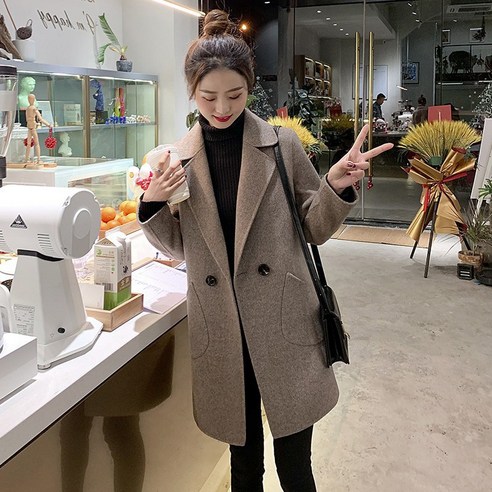 Mao 가을 겨울 새로운 작은 두꺼운 모직 코트 여성 중형 한국 스타일 짧은 커피 모직 코트