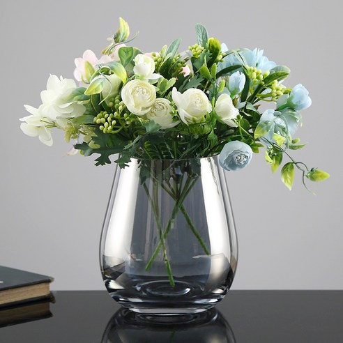 DFMEI 라이트 럭셔리 북유럽 신선한 꽃병 장식 현대 간단한 거실 투명 물 먹이 꽃 꽃꽂이 데스크탑, 160 짧은 (전기 그을음) + 3 번들 꽃, 중간