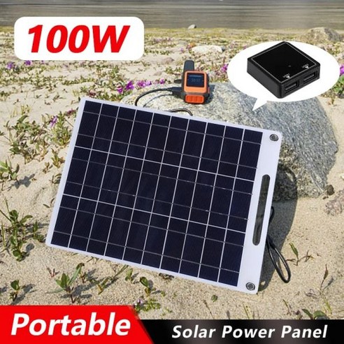 차량용태양광패널 휴대용 듀얼 USB 태양 전지 충전기 야외 캠핑 충전 100W 태양광 플레이트 5V 방수 패널, only solar panel, 1개 태양광자동차충전기