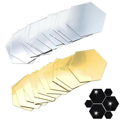 12 Pcs 3D 육각 비닐 가정 벽 스티커 데칼 Diy 이동식 3D 미러, 실버