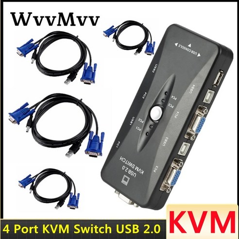 WVVMVV 4 포트 kvm 스위치 USB 2.0 VGA 분배기 프린터 마우스 키보드 Pendrive 공유 스위처 14401920 박스 어댑터, [01] Product A, 1.Product A