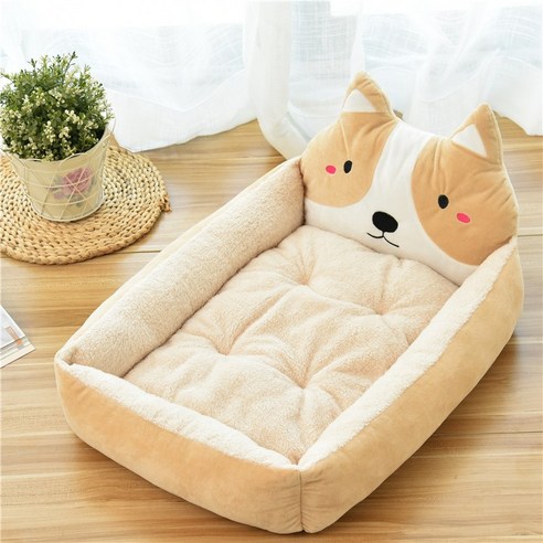 CMCOSMETIC 강아지 고양이 시바 쿠션 방석, 베이지