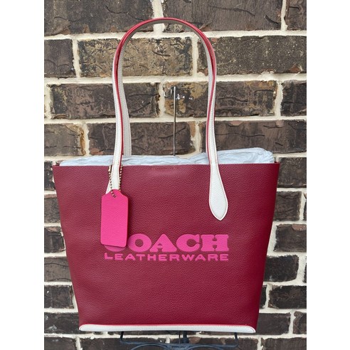 250 코치 COACH 기아 로고 체리 초크 멀티 컬러블록 가죽 토트 CE734 시그니처