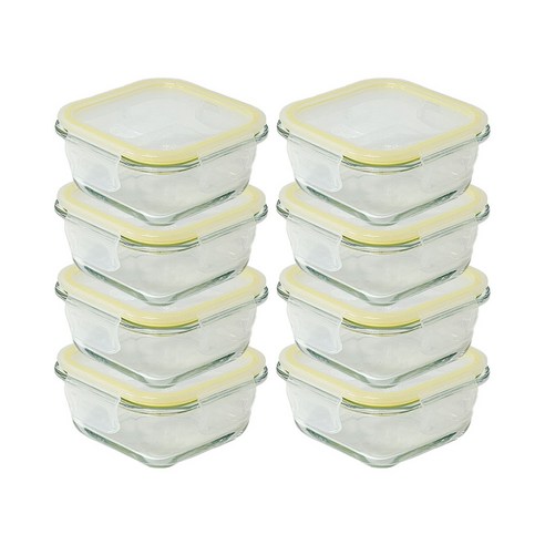 감성리빙 사각용기 옐로우에디션 정사각 직사각 밀폐용기, 320ml x 8개입, 8개