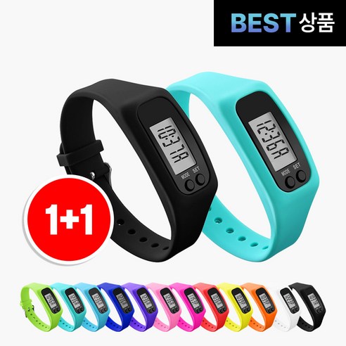 팸팸픽 건강 만보기 손목 시계, 2개, 블랙+민트
