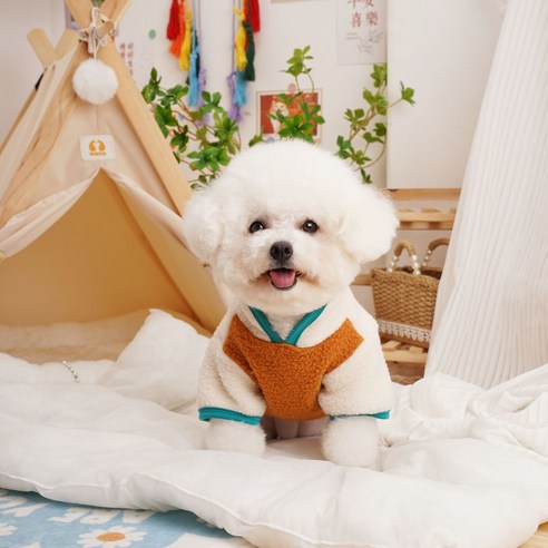 몬드스팟 강아지 하네스 겸용 뽀글이 패딩점퍼 YY2856, 카멜브라운